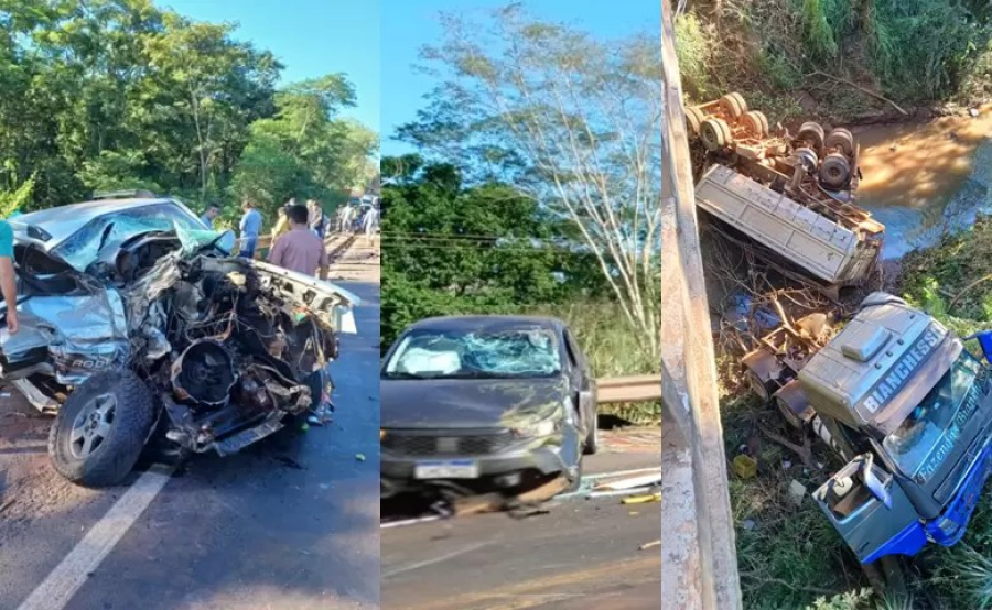 Carreta de Chapadão do Sul vai parar dentro rio em gravíssimo acidente na BR 158 envolvendo três veículos e um óbito