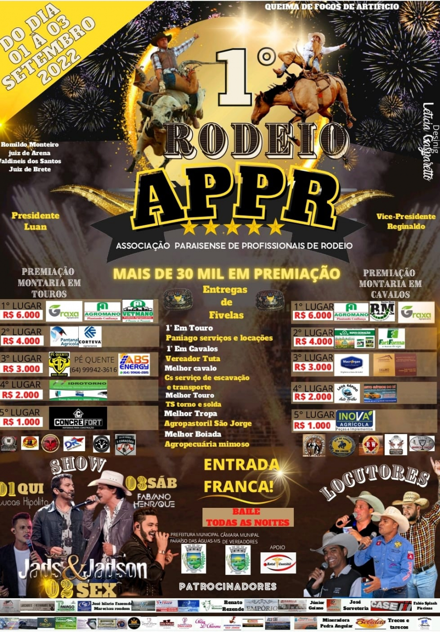 APPR divulga cartaz oficial de seu 1º Rodeio de 01 a 03 de setembro